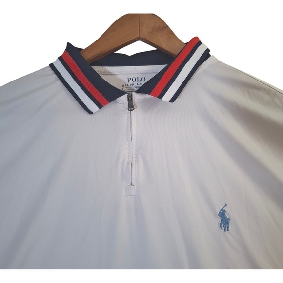 Polo Ralph Lauren Other - Polo Ralph Lauren Performance 1/4 Zip Polo Shirt Mens 2XL White Striped Collar